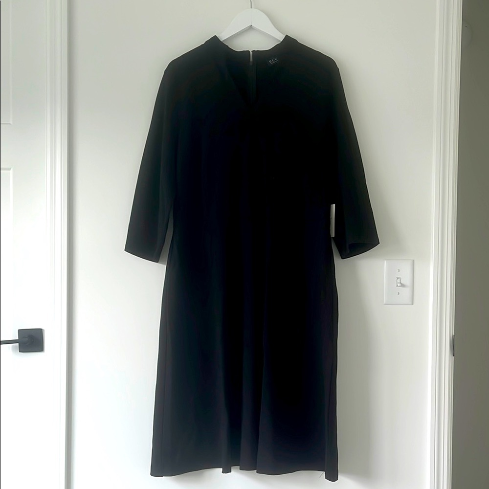 Eloquii Black Fit and Flare Dress with Sleeves and Mock Neck